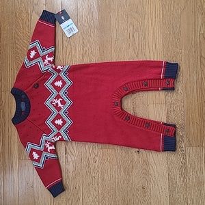 IZOD RED AND BLUE BOYS ONE PIECE HOLIDAY BODYSUIT SIZE 3/6 MONTHS